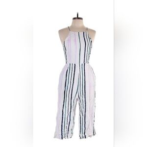 Astr White and Purple Jumpsuit with Sleeveless Design